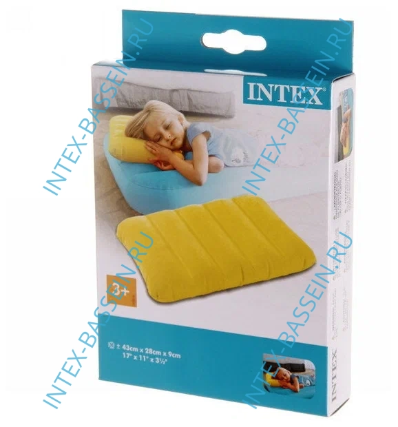 Надувная подушка INTEX 43 x 28 x 9 см, желтая, артикул 68676-Y