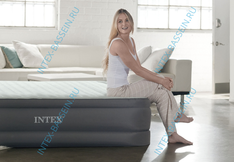 Кровать INTEX надувная Premaire Elevated 152 x 203 x 46 см, встроенный насос 220V, артикул 64906