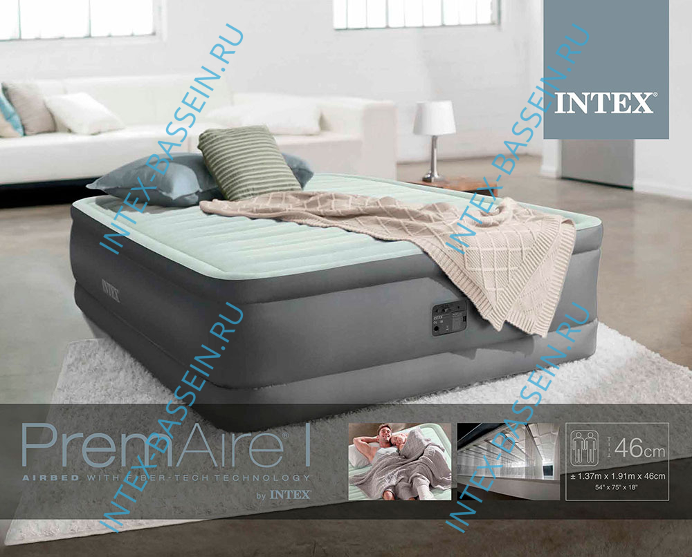 Кровать INTEX надувная 137 x 191 x 46 см, встроенный насос 220V, артикул 64904