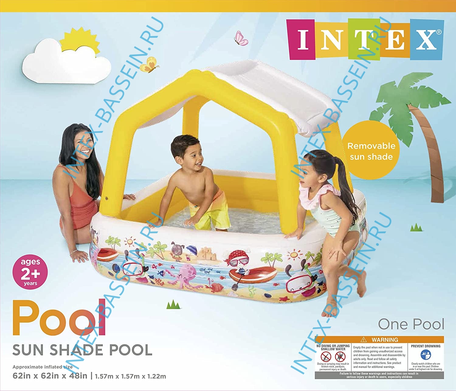 Детский надувной бассейн INTEX с навесом "Sun Shade" 157 x 157 x 122 см, артикул 57470