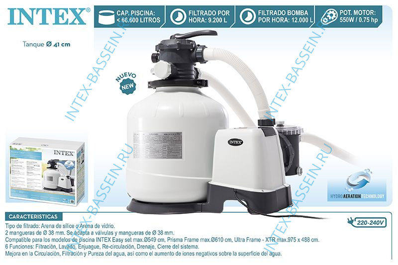Песочный насос-фильтр INTEX "Krystal Clear", 10000 л/ч, артикул 26652