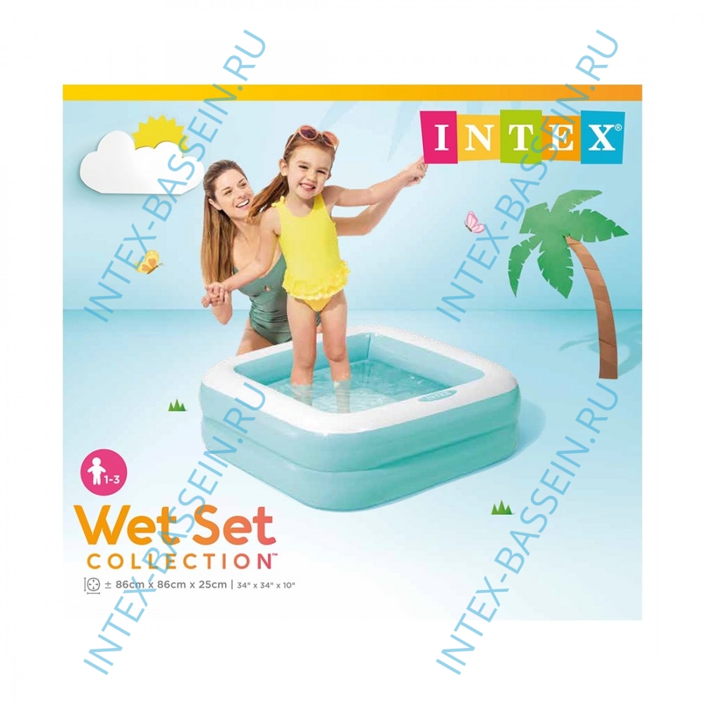  Надувной детский бассейн INTEX Play Box - голубой 86 х 86 х 25 см, артикул 57100