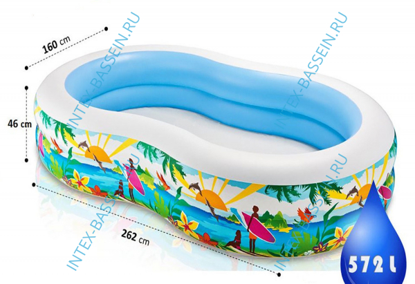 Детский бассейн INTEX "Пляж" 262 x 160 x 46 см, артикул 56490