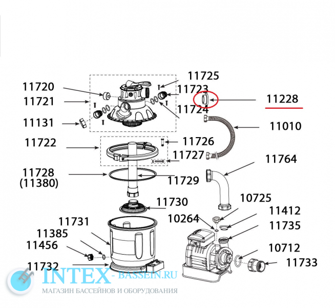 L-образное уплотнительное кольцо INTEX на шестиходовой клапан, артикул 11228