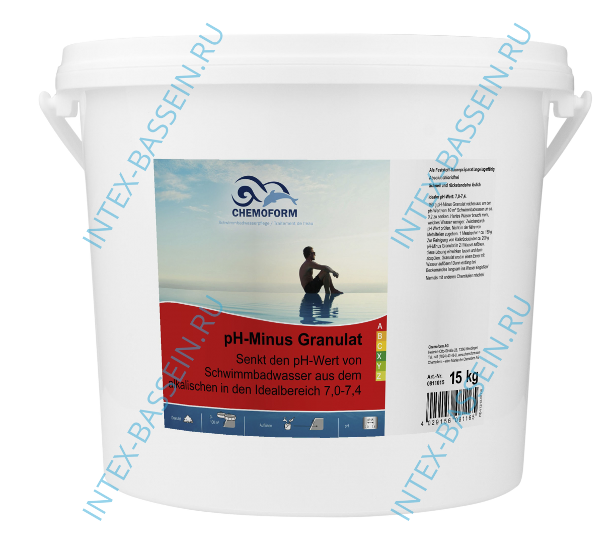 Уменьшитель уровня pH гранулированный Chemoform Ph-минус 15 кг, артикул 811015