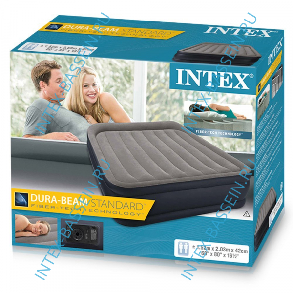 Кровать INTEX надувная 152 x 203 x 42 см, встроенный насос 220V, артикул 64136
