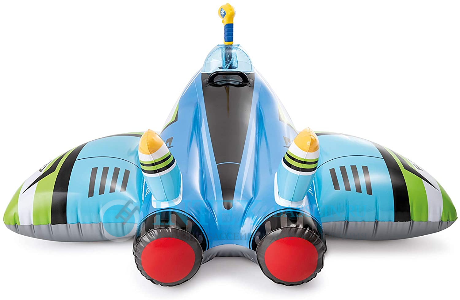 Надувная игрушка-наездник INTEX "Космический самолёт" с разбрызгивателем, голубой, артикул 57536-B