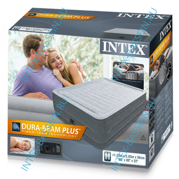 Кровать INTEX надувная 152 x 203 x 56 см, встроенный насос 220V, артикул 64418