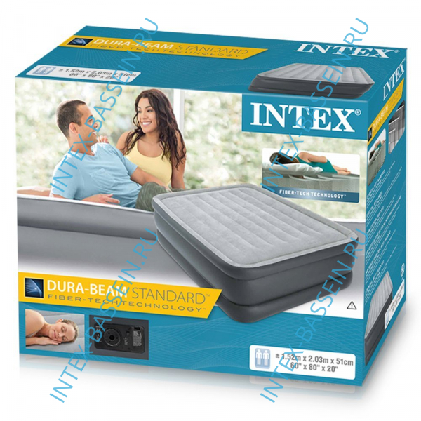Кровать INTEX надувная 152 x 203 x 51 см, встроенный насос 220V, артикул 64140