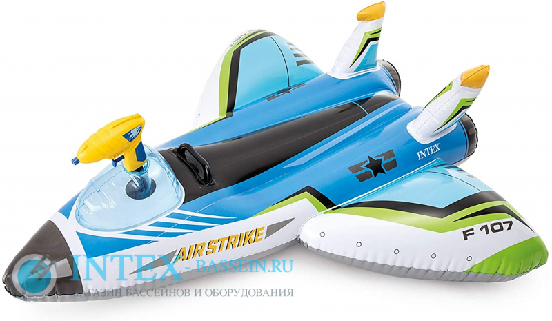 Надувная игрушка-наездник INTEX "Космический самолёт" с разбрызгивателем, голубой, артикул 57536-B