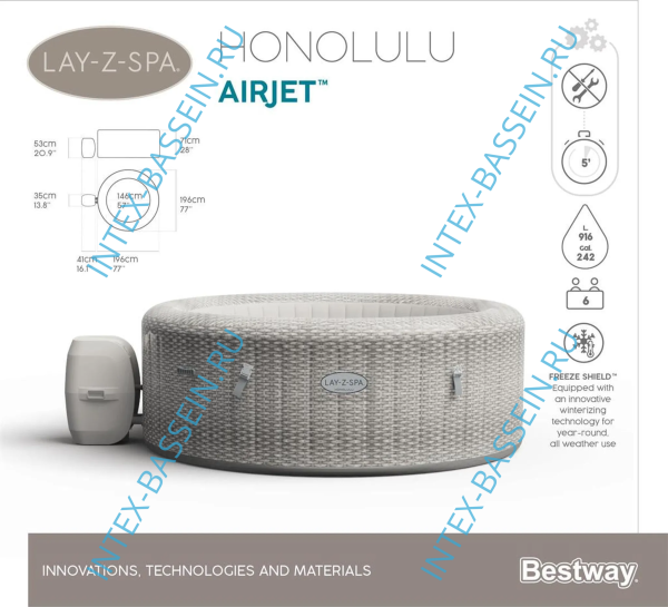 Джакузи Bestway 6001N, внешний размер: 196 x 66 см - 6 мест