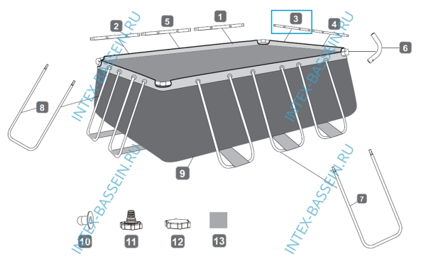 Горизонтальная балка C для прямоугольных бассейнов Power Steel 412 x 201 x 122 и 404 x 201 x 100 см, артикул P2H054Q12-03