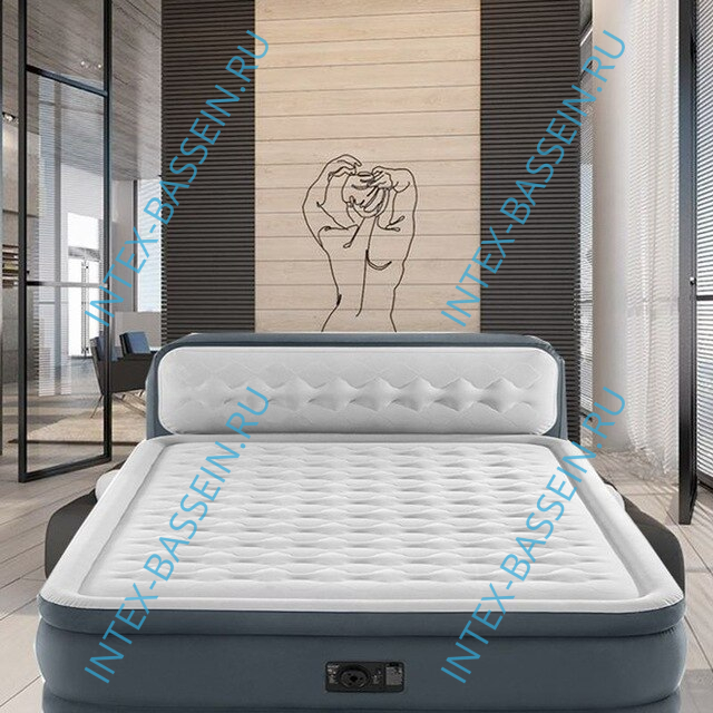 Кровать INTEX надувная 152 x 236 x 86 см с спинкой, встроенный насос 220V, артикул 64448