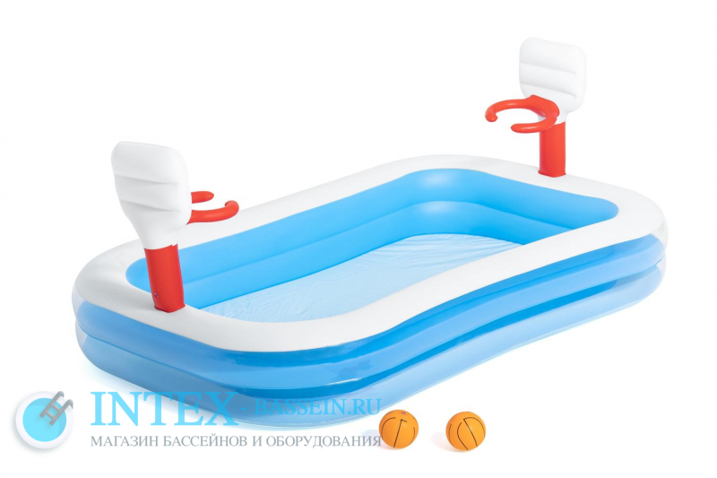 Детский надувной бассейн Bestway 2.54 x 1.68 x 1.02 м "Баскетбол" с кольцами и 2-мя мячами, артикул 54122