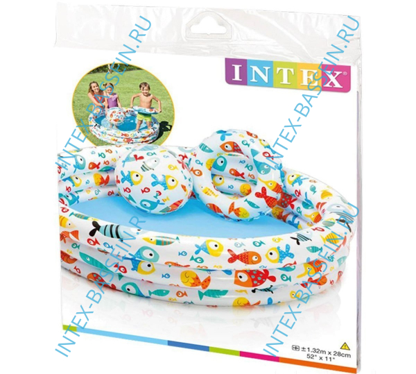 Детский бассейн INTEX "Весёлые рыбки" с мячом и кругом 132 x 28 см, артикул 59469