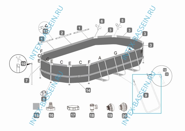 Опорная U-балка Bestway (A) для прямоугольных бассейнов Power Steel, артикул P05599
