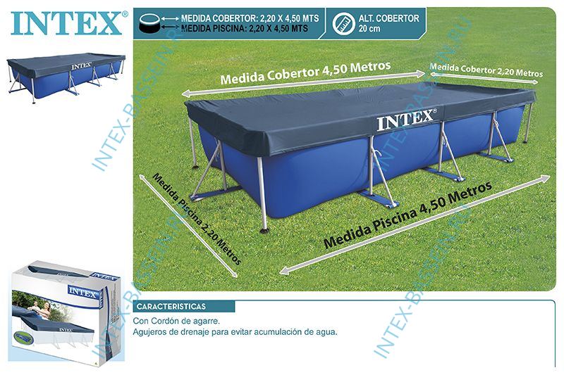 Тент INTEX для каркасных бассейнов 4.5 x 2.2 м, артикул 28039